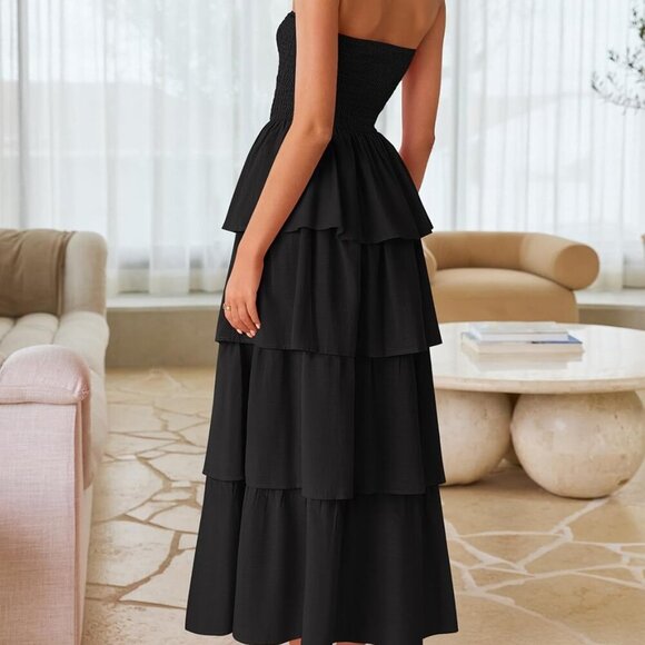 Women‘s Summer Boho Strapless Maxi Dress 2025 Casual Sleeveless Off Shoulder Smo - Picture 3 of 9